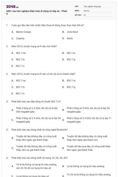 600+ câu trắc nghiệm Điện toán di động có đáp án - Phần 8