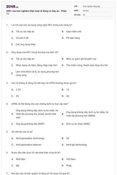 600+ câu trắc nghiệm Điện toán di động có đáp án - Phần 11