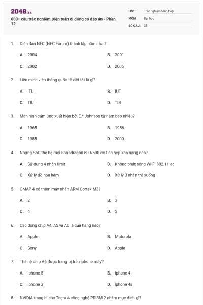 600+ câu trắc nghiệm Điện toán di động có đáp án - Phần 12