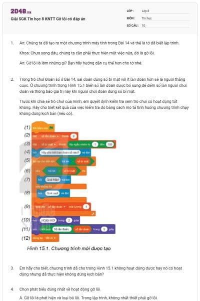 Giải SGK Tin học 8 KNTT Gỡ lỗi có đáp án