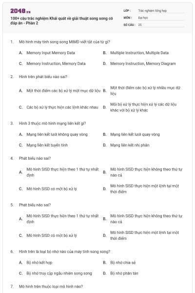 100+ câu trắc nghiệm Khái quát về giải thuật song song có đáp án - Phần 2