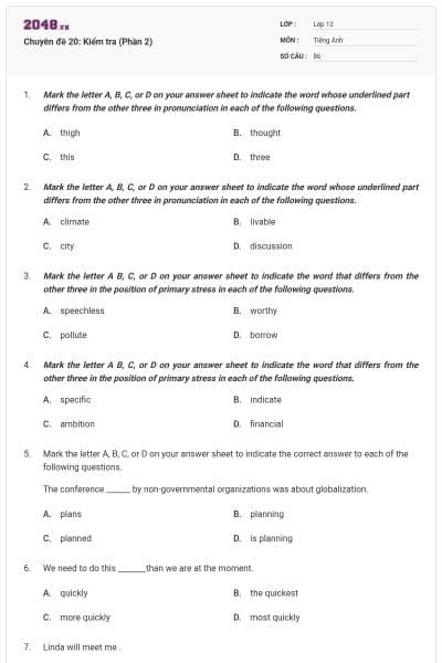 Chuyên đề 20: Kiểm tra (Phần 2)