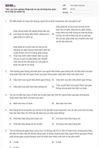 100+ câu trắc nghiệm Pháp luật về vận tải hàng hóa quốc tế có đáp án (phần 2))