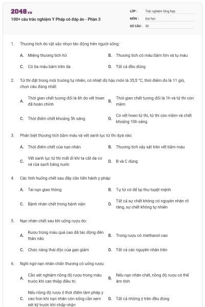 100+ câu trắc nghiệm Y Pháp có đáp án - Phần 3