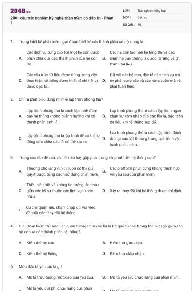 200+ câu trắc nghiệm Kỹ nghệ phần mềm có đáp án - Phần 1