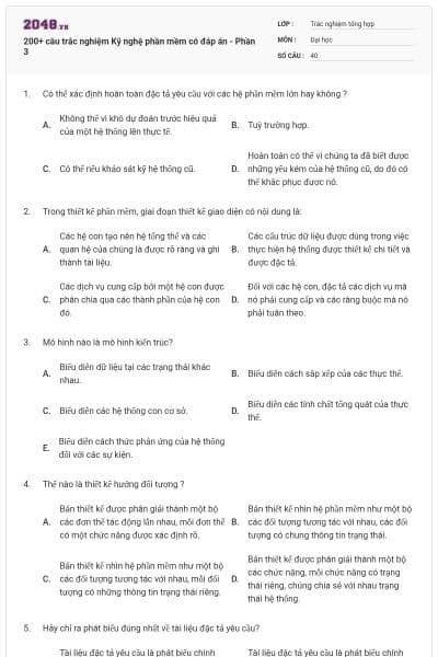 200+ câu trắc nghiệm Kỹ nghệ phần mềm có đáp án - Phần 3