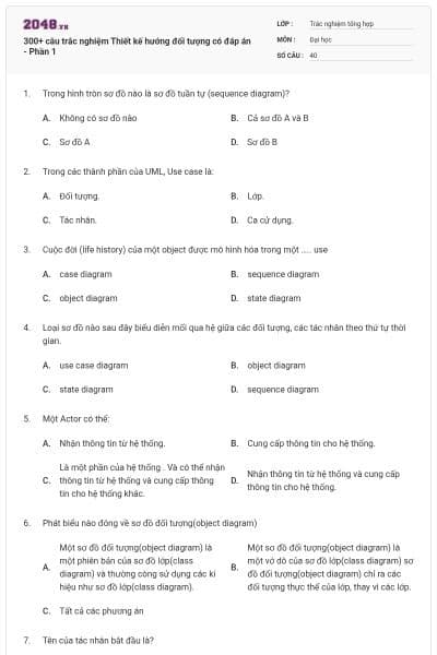 300+ câu trắc nghiệm Thiết kế hướng đối tượng có đáp án - Phần 1