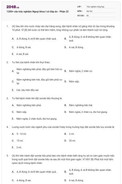 1200+ câu trắc nghiệm Ngoại khoa I có đáp án - Phần 22