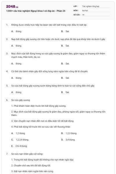 1200+ câu trắc nghiệm Ngoại khoa I có đáp án - Phần 24