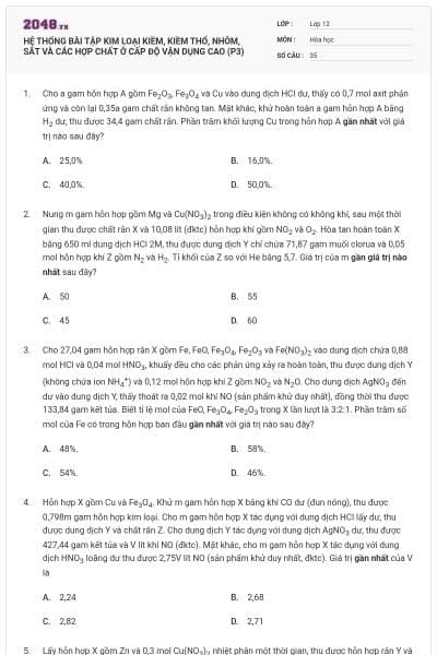 HỆ THỐNG BÀI TẬP KIM LOẠI KIỀM, KIỀM THỔ, NHÔM, SẮT VÀ CÁC HỢP CHẤT Ở CẤP ĐỘ VẬN DỤNG CAO (P3)