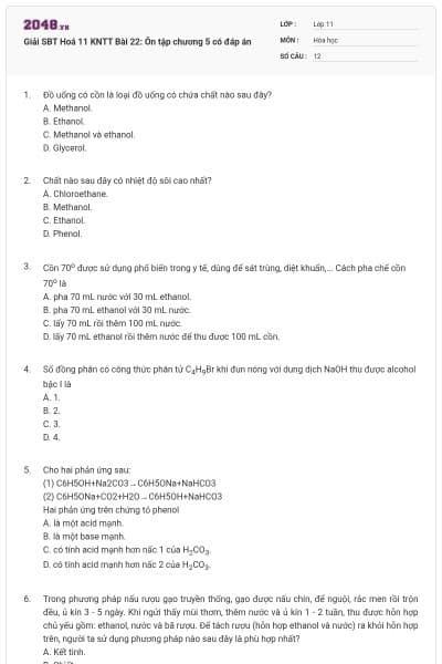 Giải SBT Hoá 11 KNTT Bài 22: Ôn tập chương 5 có đáp án