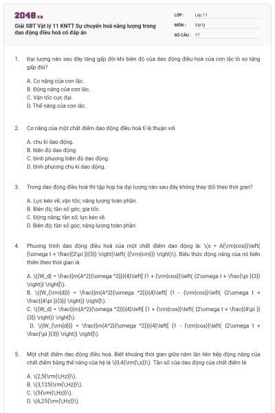 Giải SBT Vật lý 11 KNTT Sự chuyển hoá năng lượng trong dao động điều hoà có đáp án