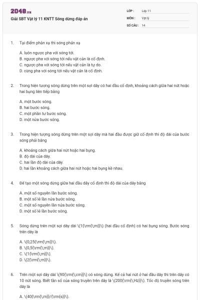 Giải SBT Vật lý 11 KNTT Sóng dừng đáp án