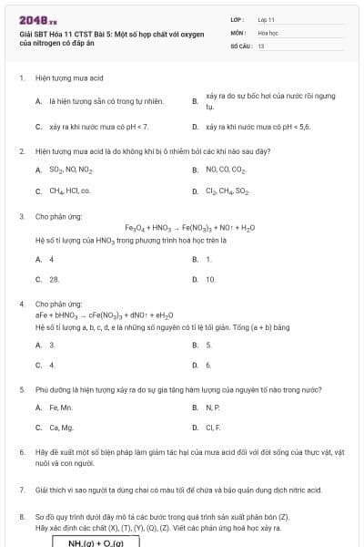 Giải SBT Hóa 11 CTST Bài 5: Một số hợp chất với oxygen của nitrogen có đáp án