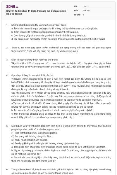 Chuyên đề Sinh học 11 Chân trời sáng tạo Ôn tập chuyên đề 2 có đáp án