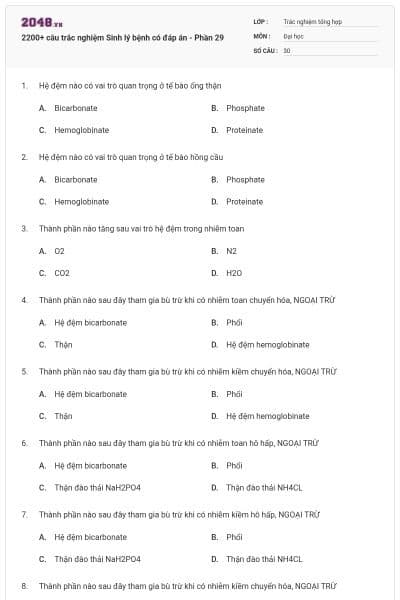 2200+ câu trắc nghiệm Sinh lý bệnh có đáp án - Phần 29