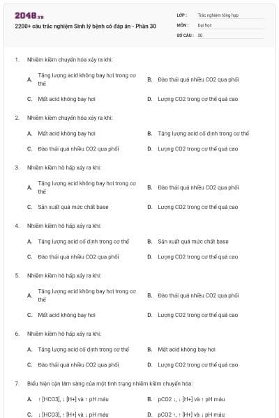 2200+ câu trắc nghiệm Sinh lý bệnh có đáp án - Phần 30