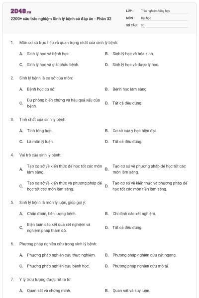2200+ câu trắc nghiệm Sinh lý bệnh có đáp án - Phần 32