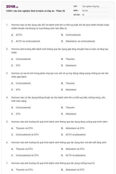 2200+ câu trắc nghiệm Sinh lý bệnh có đáp án - Phần 36
