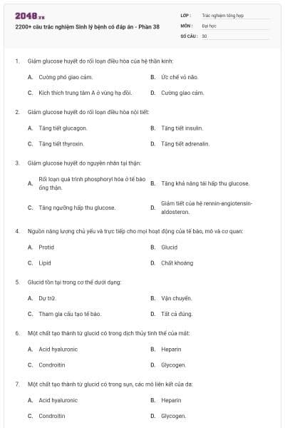 2200+ câu trắc nghiệm Sinh lý bệnh có đáp án - Phần 38