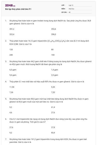 Bài tập thủy phân chất béo P.1