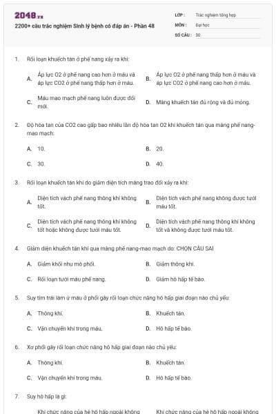 2200+ câu trắc nghiệm Sinh lý bệnh có đáp án - Phần 48