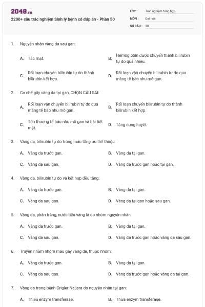 2200+ câu trắc nghiệm Sinh lý bệnh có đáp án - Phần 50