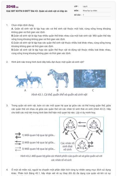 Giải SBT KHTN 8 KNTT Bài 43. Quần xã sinh vật có đáp án