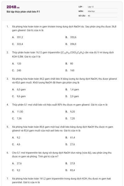 Bài tập thủy phân chất béo P.1