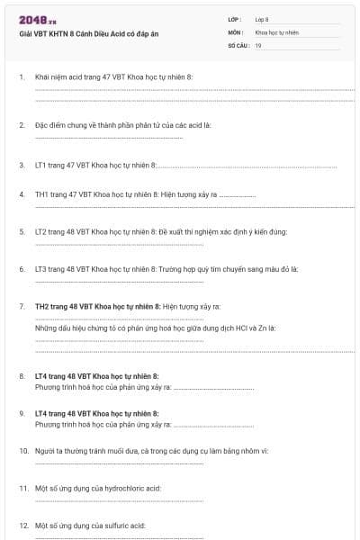 Giải VBT KHTN 8 Cánh Diều Acid có đáp án