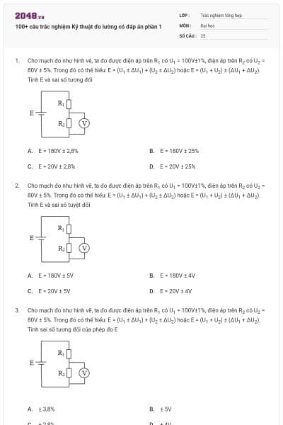 100+ câu trắc nghiệm Kỹ thuật đo lường có đáp án phần 1