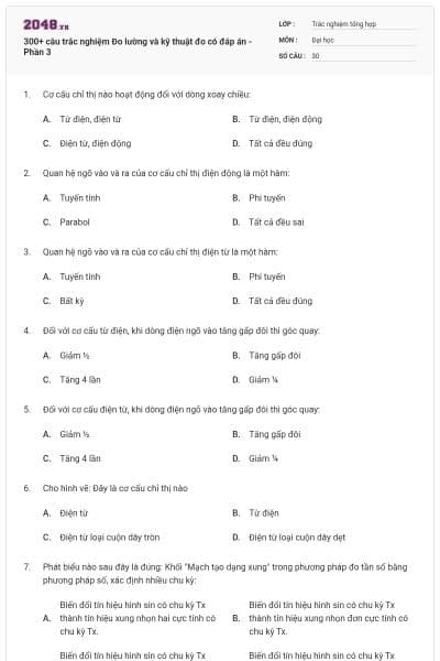 300+ câu trắc nghiệm Đo lường và kỹ thuật đo có đáp án - Phần 3