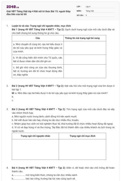 Giải VBT Tiếng Việt lớp 4 Kết nối tri thức Bài 15: người thầy đầu tiên của bố tôi