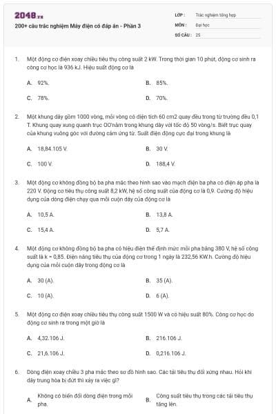 200+ câu trắc nghiệm Máy điện có đáp án - Phần 3