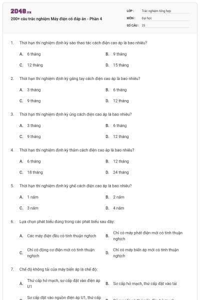 200+ câu trắc nghiệm Máy điện có đáp án - Phần 4