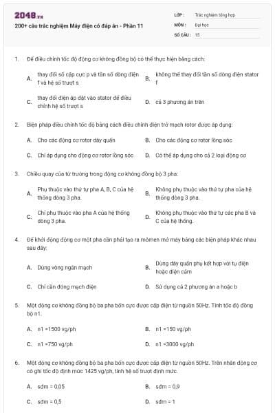 200+ câu trắc nghiệm Máy điện có đáp án - Phần 11