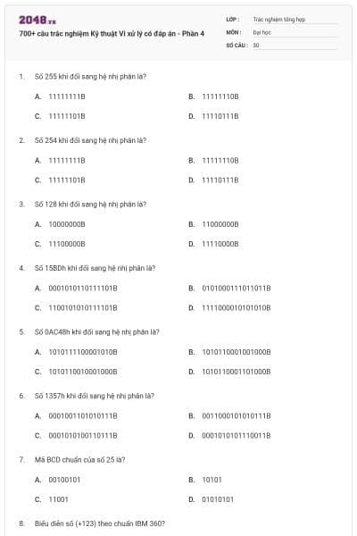 700+ câu trắc nghiệm Kỹ thuật Vi xử lý có đáp án - Phần 4