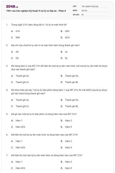700+ câu trắc nghiệm Kỹ thuật Vi xử lý có đáp án - Phần 8