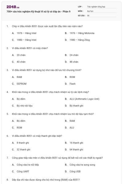 700+ câu trắc nghiệm Kỹ thuật Vi xử lý có đáp án - Phần 9