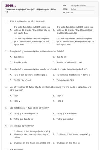 700+ câu trắc nghiệm Kỹ thuật Vi xử lý có đáp án - Phần 12