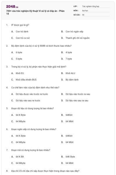 700+ câu trắc nghiệm Kỹ thuật Vi xử lý có đáp án - Phần 18