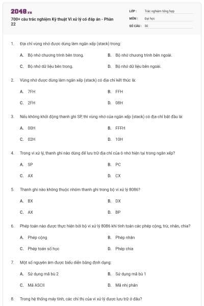 700+ câu trắc nghiệm Kỹ thuật Vi xử lý có đáp án - Phần 22