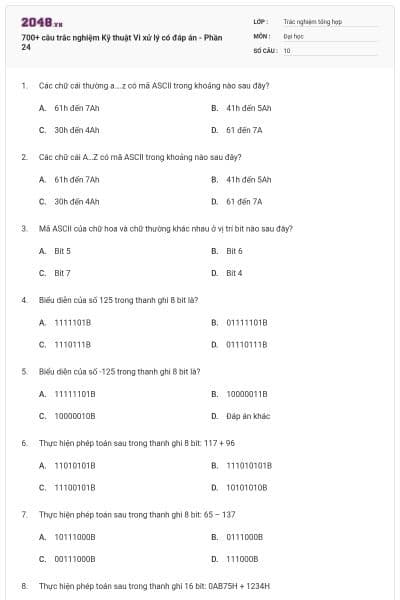 700+ câu trắc nghiệm Kỹ thuật Vi xử lý có đáp án - Phần 24