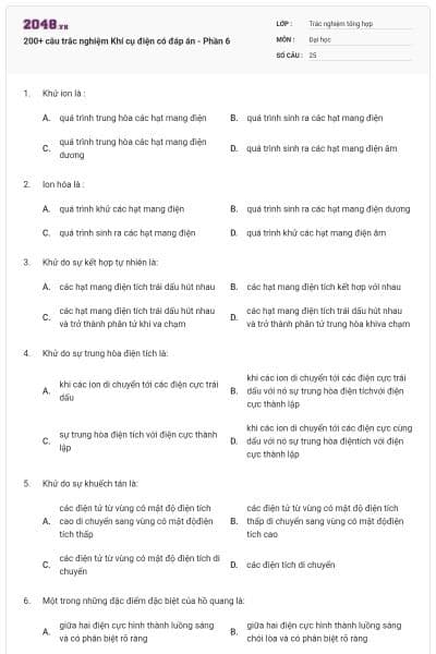 200+ câu trắc nghiệm Khí cụ điện có đáp án - Phần 6