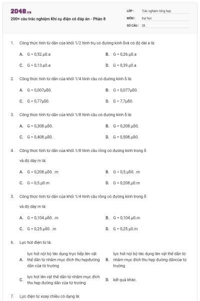 200+ câu trắc nghiệm Khí cụ điện có đáp án - Phần 8