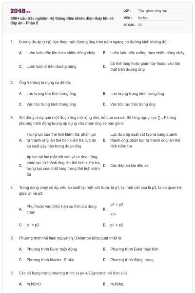 300+ câu trắc nghiệm Hệ thống điều khiển điện thủy khí có đáp án - Phần 5