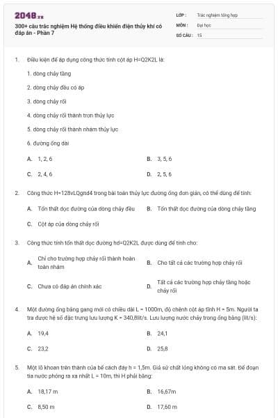 300+ câu trắc nghiệm Hệ thống điều khiển điện thủy khí có đáp án - Phần 7