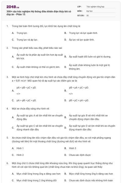 300+ câu trắc nghiệm Hệ thống điều khiển điện thủy khí có đáp án - Phần 15