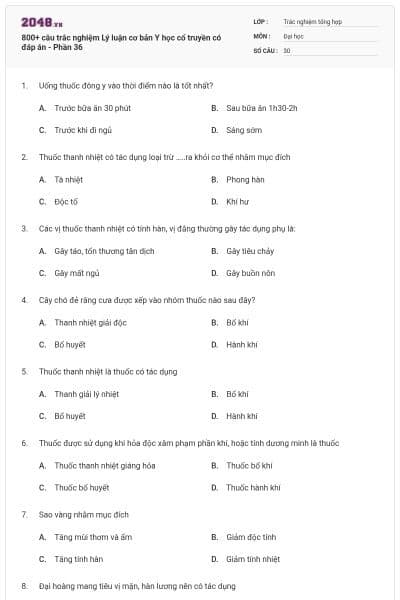 800+ câu trắc nghiệm Lý luận cơ bản Y học cổ truyền có đáp án - Phần 36