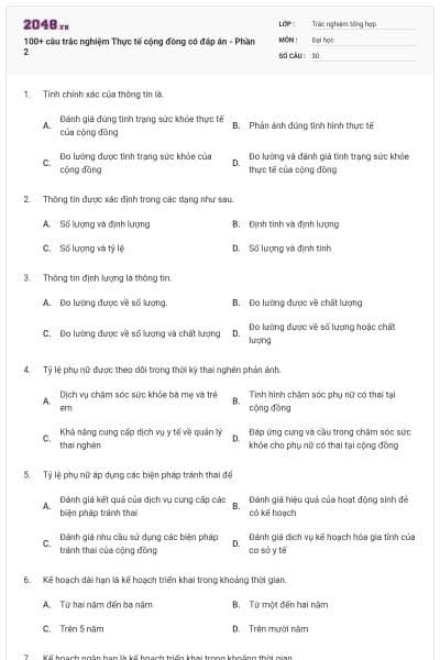 100+ câu trắc nghiệm Thực tế cộng đồng có đáp án - Phần 2